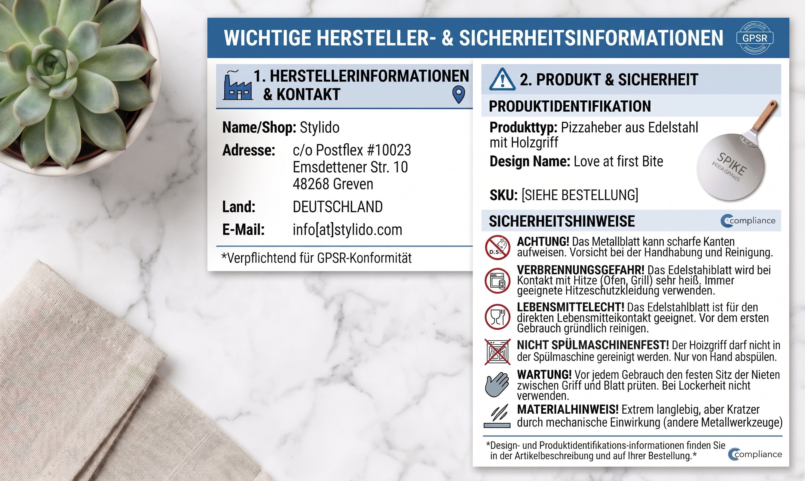 Personalisierter Pizzaheber aus Edelstahl mit farbiger MOPA-Gravur