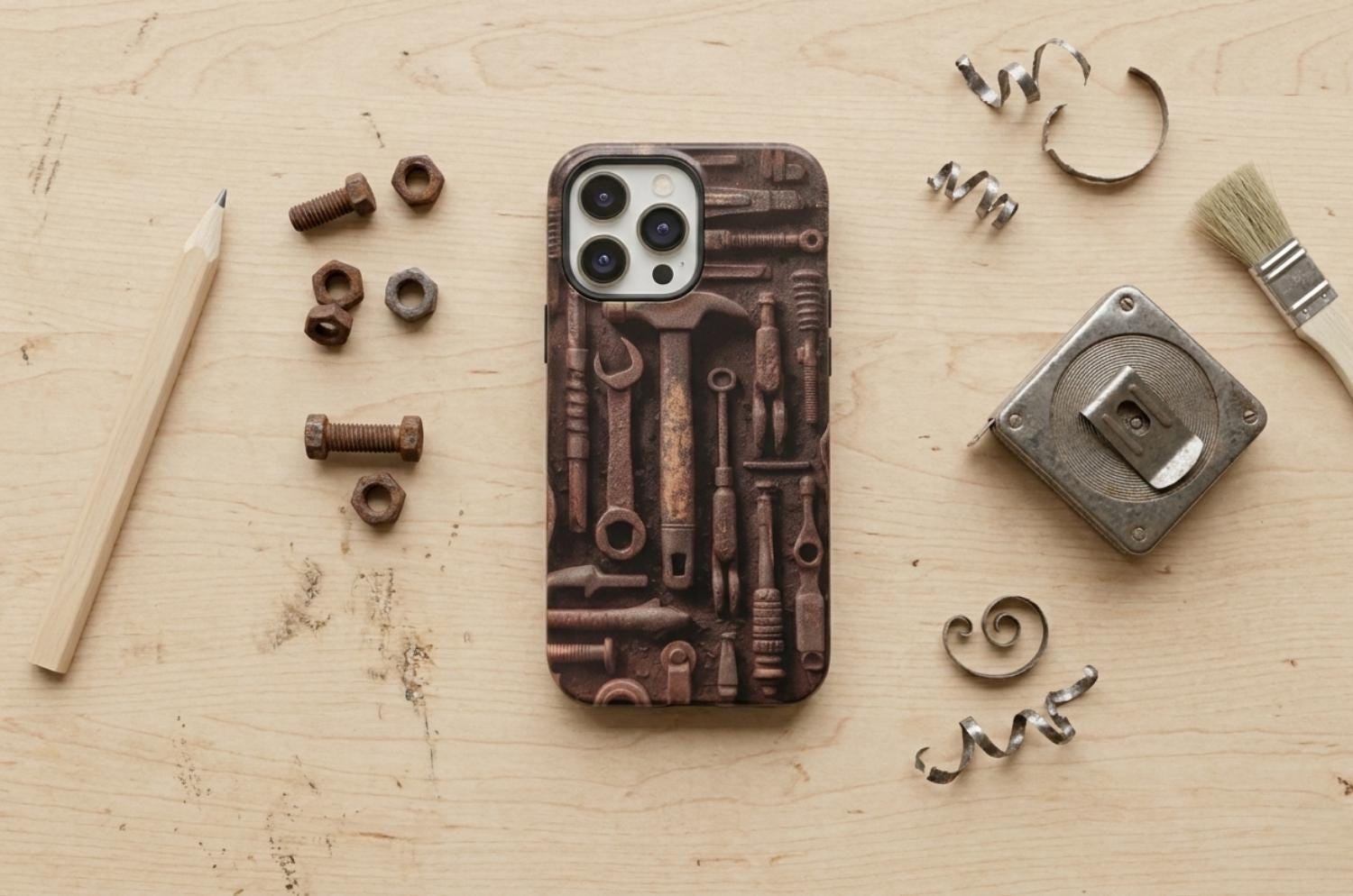 Personalized Dad Phone Case, Custom Garage Cover, Vintage Mechanic Tools Handyman Gift, Tough Case for iPhone 16 15 & Samsung S26 and Pixel