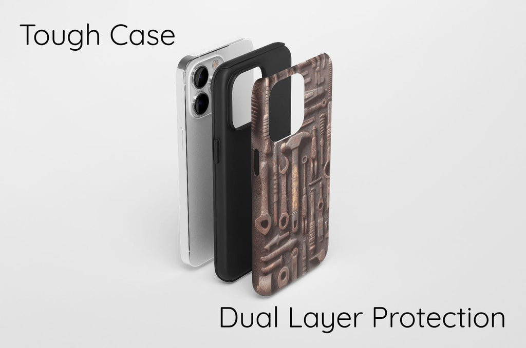 Personalized Dad Phone Case, Custom Garage Cover, Vintage Mechanic Tools Handyman Gift, Tough Case for iPhone 16 15 & Samsung S26 and Pixel