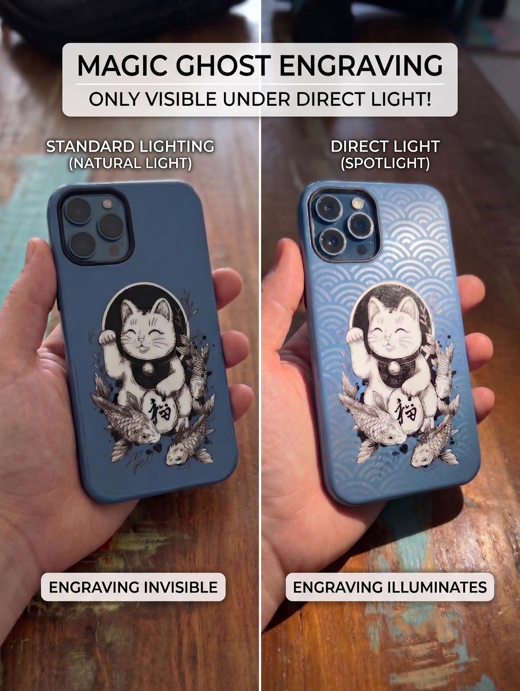 Personalized Maneki Neko Case for iPhone 16 15 Pro Max, Samsung S26 & Pixel 8 | Japanese Lucky Cat Hidden Wave Engraving | Magnetic Option