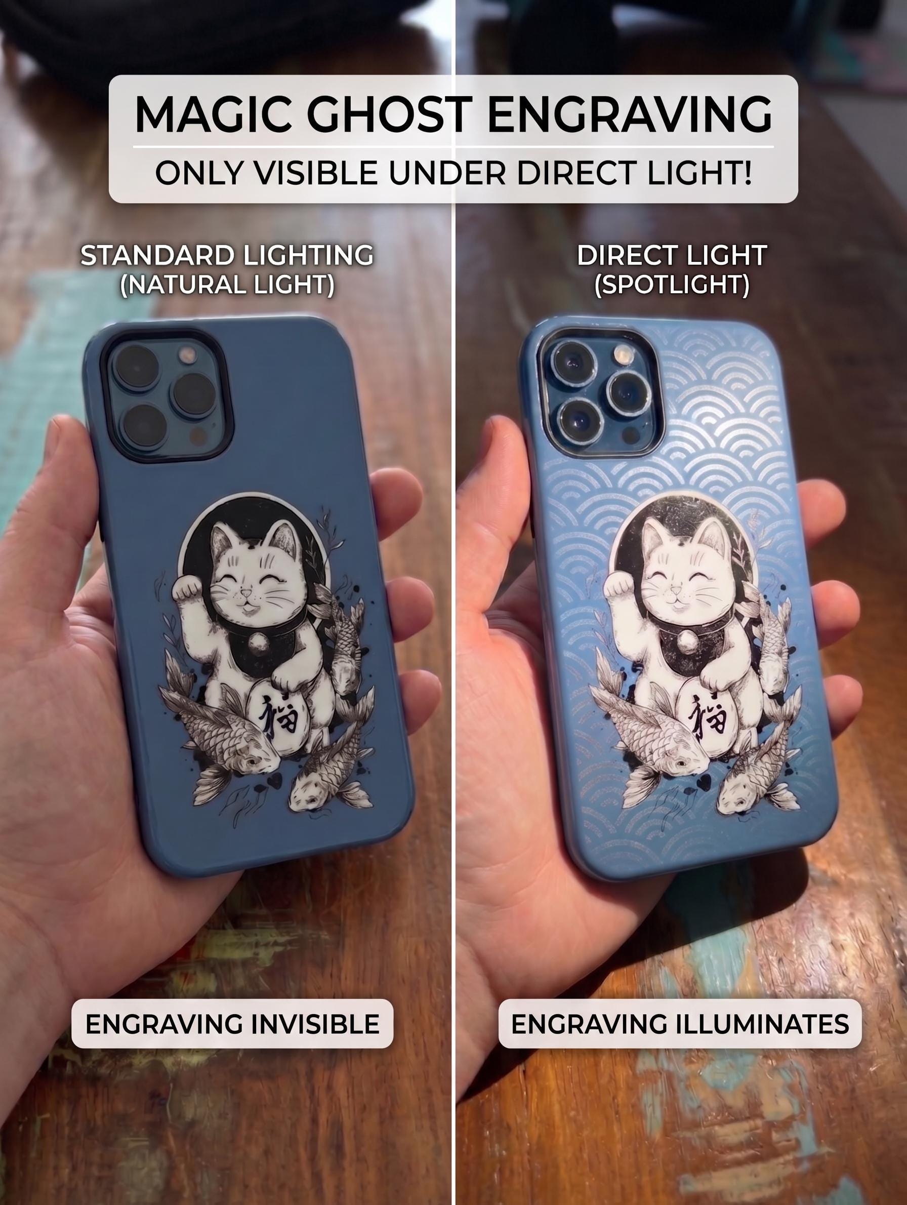 Personalized Maneki Neko Case for iPhone 16 15 Pro Max, Samsung S26 & Pixel 8 | Japanese Lucky Cat Hidden Wave Engraving | Magnetic Option