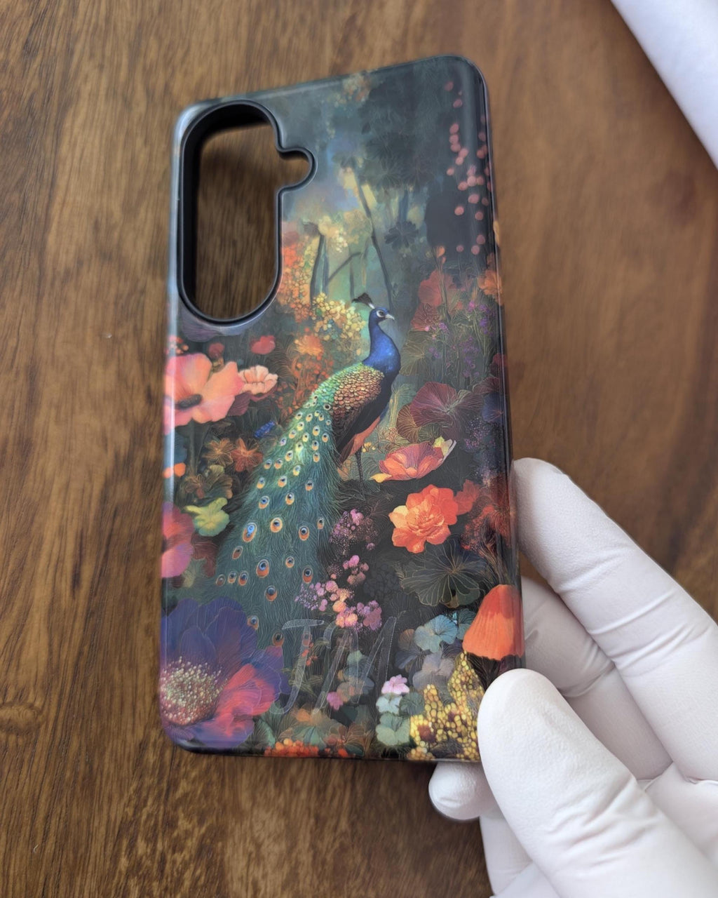 Unique Peacock Phone Case | Custom Floral Tough Case for iPhone 17 16 15 & Samsung S25 and Pixel | Magnetic Case | Monogram Ghost Engraving
