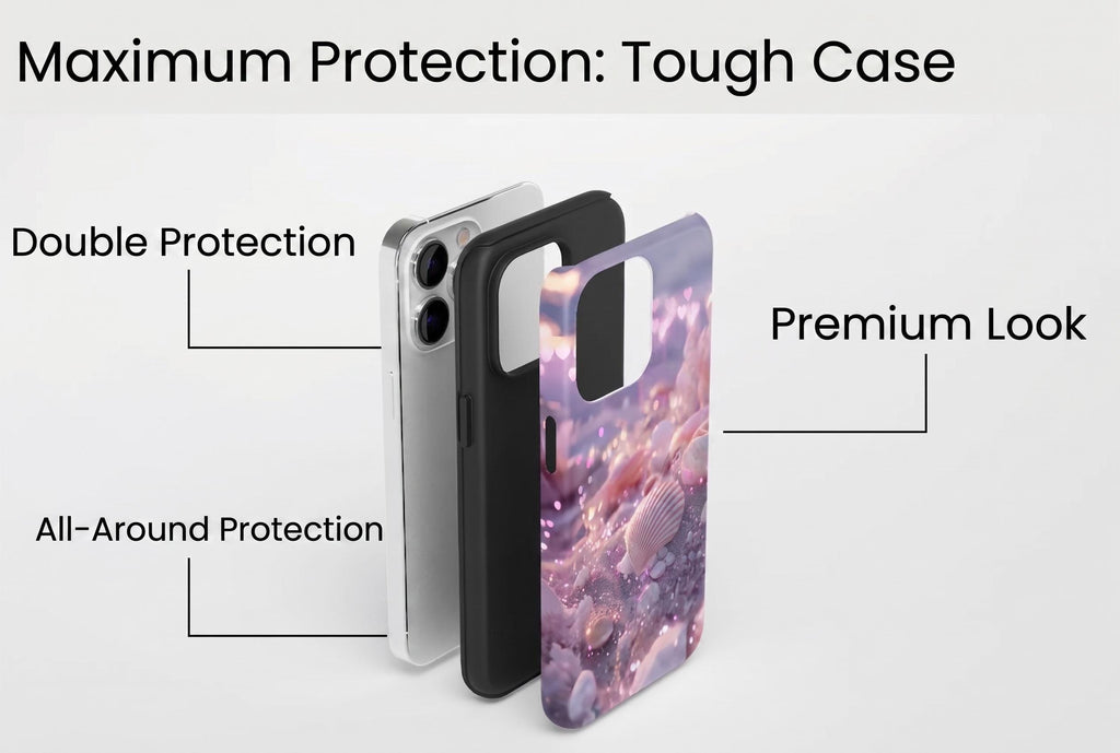 Magic Mermaid Phone Case with Hidden HeartMark, Ocean Beach Magnetic Tough Case for iPhone 15 14 Pro, Samsung S24, Pixel