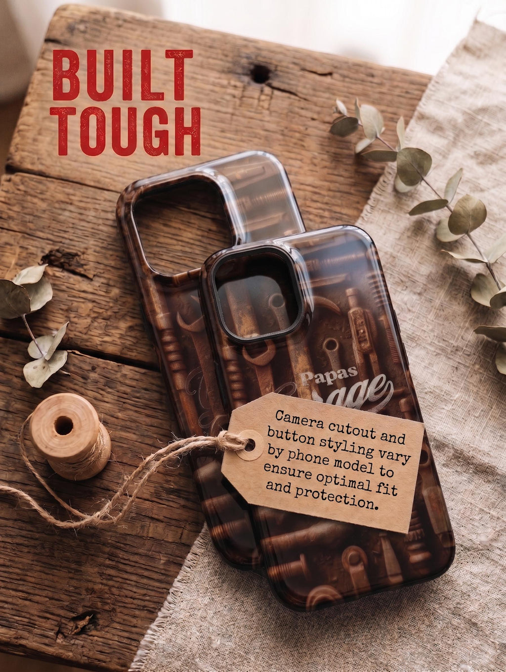 Personalized Dad Phone Case, Custom Garage Cover, Vintage Mechanic Tools Handyman Gift, Tough Case for iPhone 16 15 & Samsung S26 and Pixel