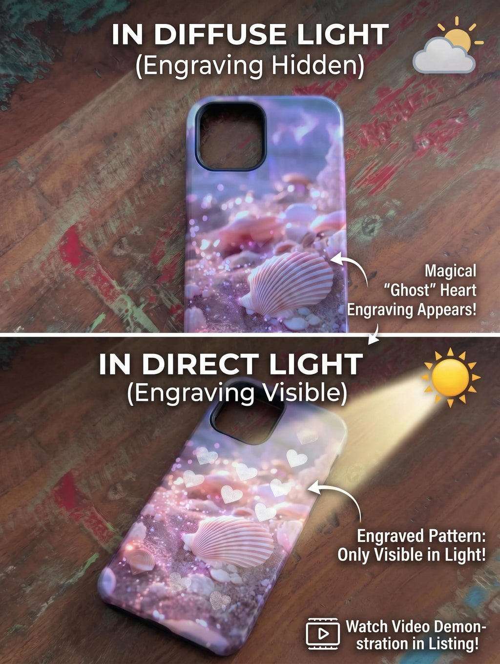 Magic Mermaid Phone Case with Hidden HeartMark, Ocean Beach Magnetic Tough Case for iPhone 15 14 Pro, Samsung S24, Pixel