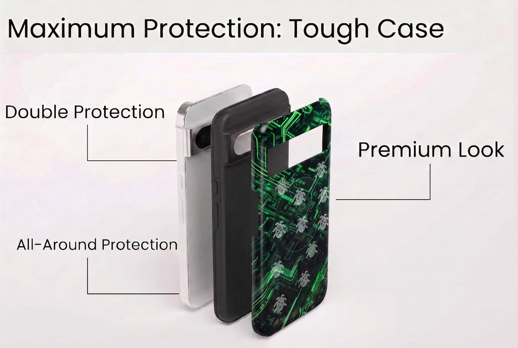 Cyber Tech Bugs on Board Phone Case | GhostMark Glitch Design | Unique Tough Cover for iPhone Samsung Pixel | OOAK | Magnetic Case