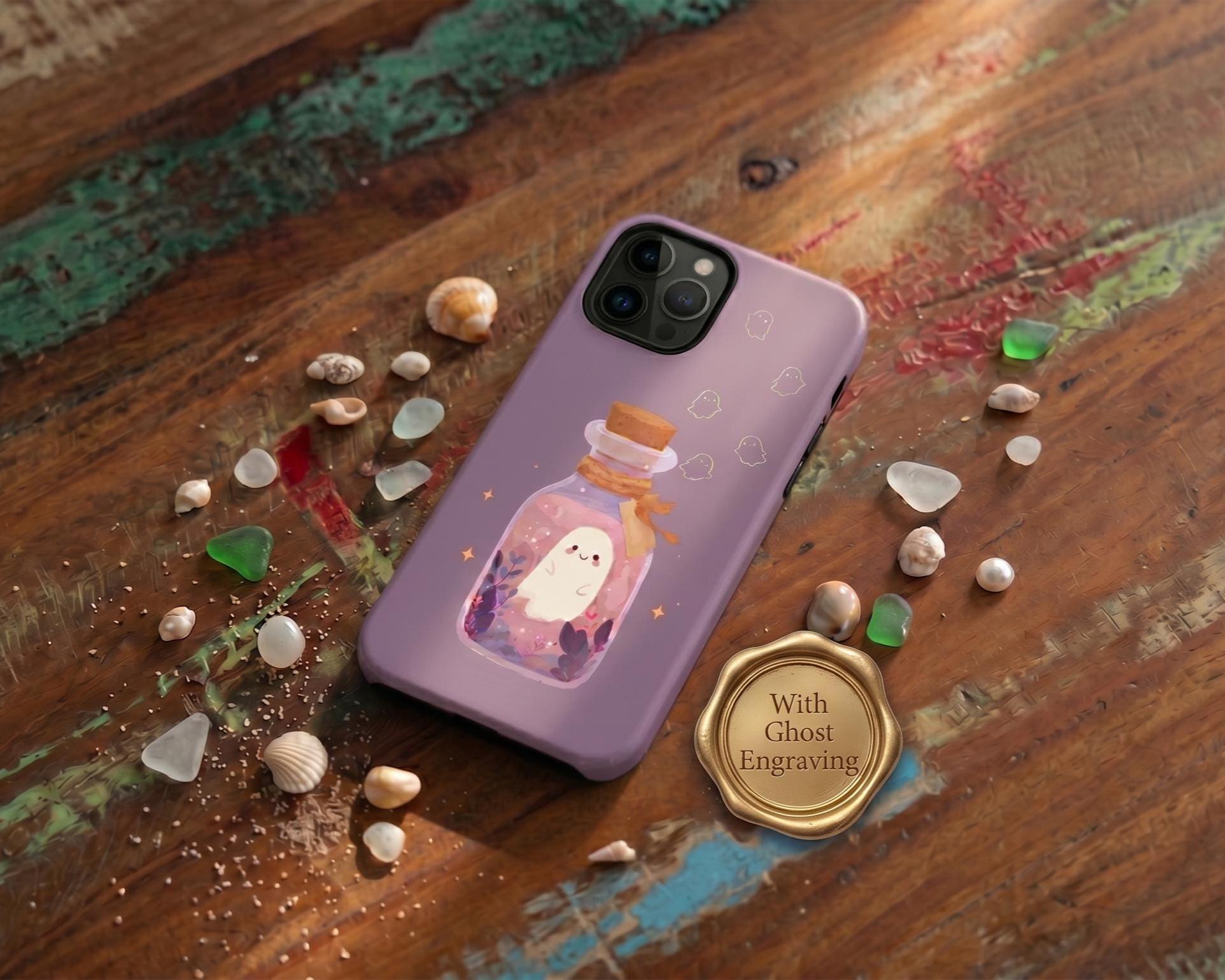 Cute Ghost Bottle Phone Case | Pastel Witchy Halloween Tough Cover for iPhone 15 Pro Max, Samsung S24 Ultra, Google Pixel 8