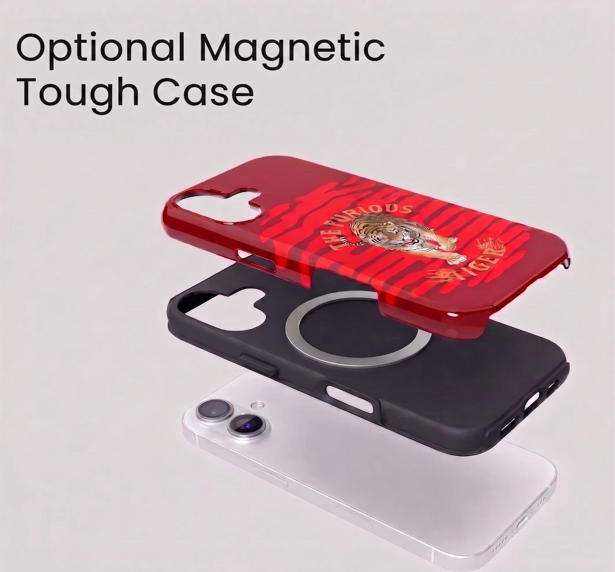 Tiger Phone Case - GhostMark Effect - Tough Case for iPhone 16 15 14 & Samsung S25 S24 - Initials and Magnetic Case