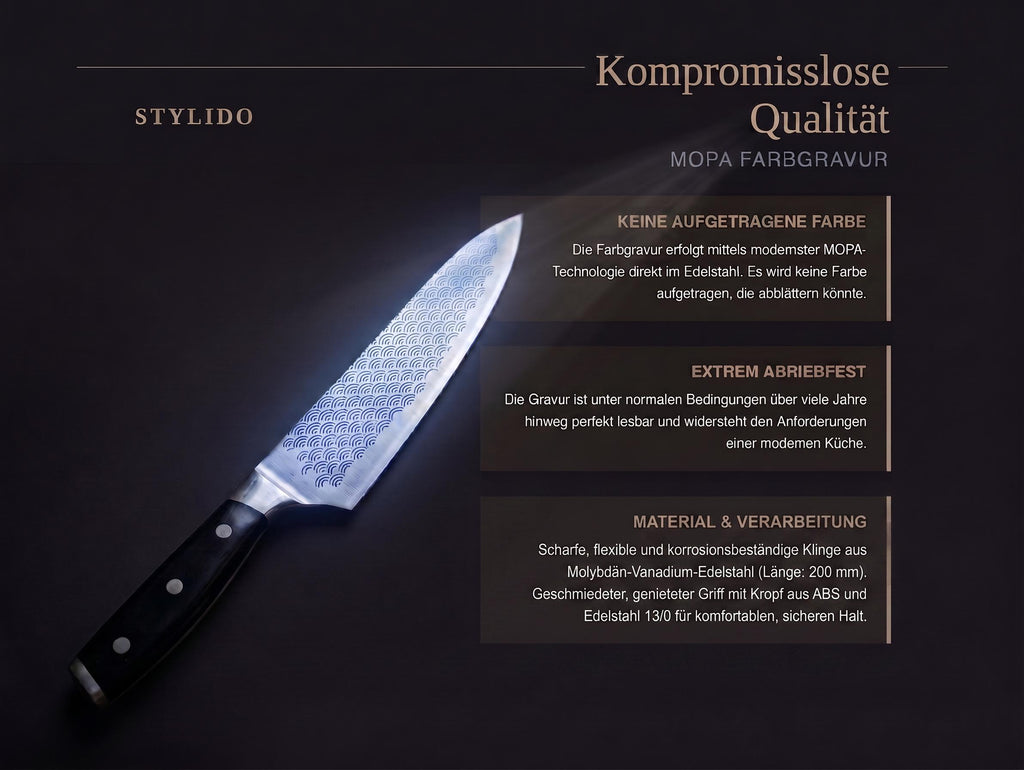 Personalisiertes Kochmesser mit blauer Gravur | Japanisches Wellenmuster Messer | Geschenk für Hobbyköche & Grillmeister | Küchenmesser Name