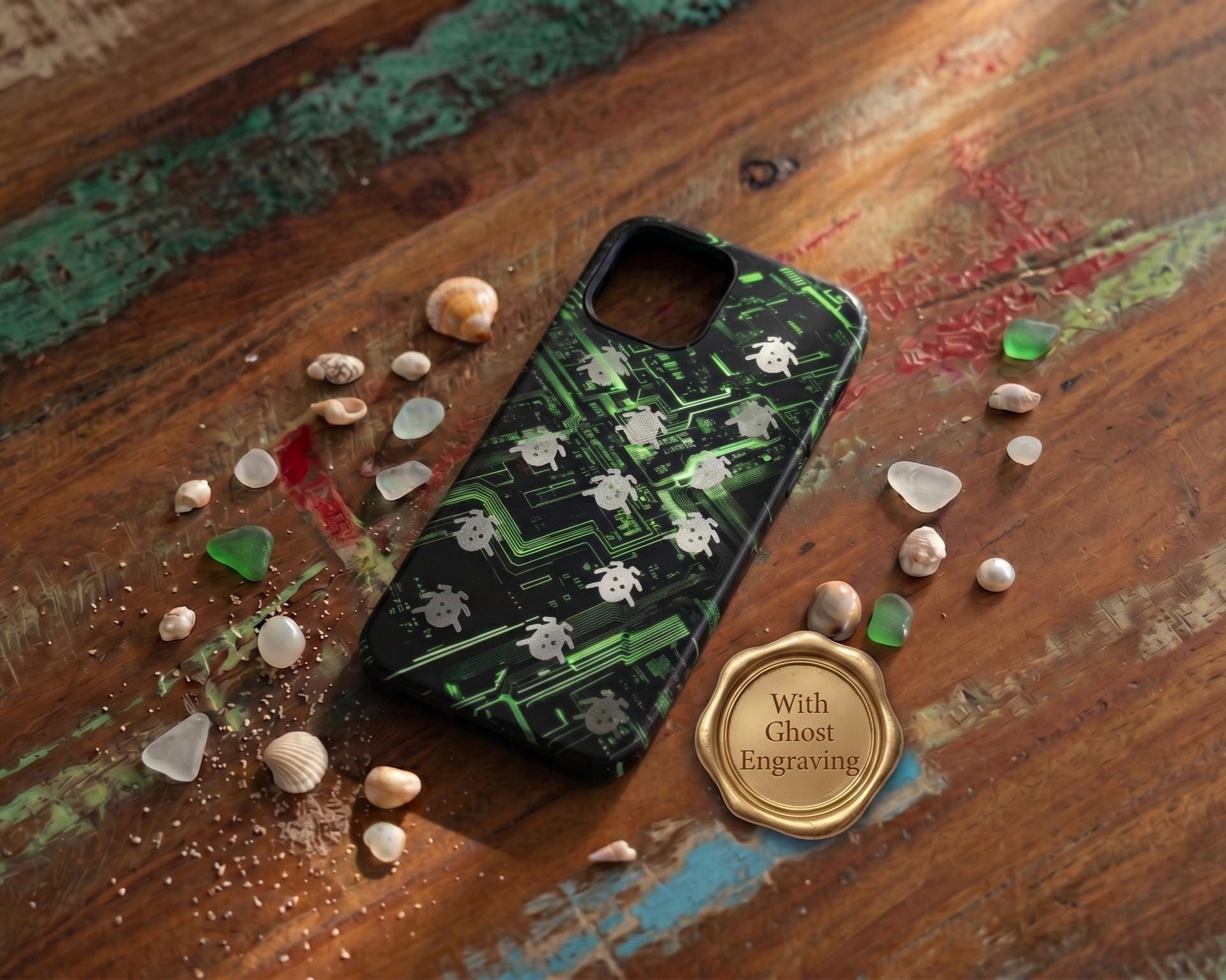Cyber Tech Bugs on Board Phone Case | GhostMark Glitch Design | Unique Tough Cover for iPhone Samsung Pixel | OOAK | Magnetic Case