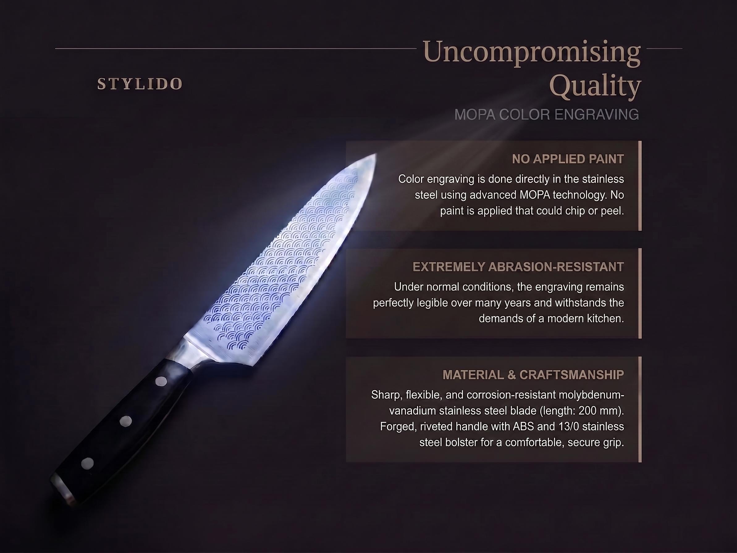 Custom Chef Knife with Blue Engraving | Japanese Wave Pattern Knife | Gift for Home Cooks & Pitmasters | Kitchen Knife with Name