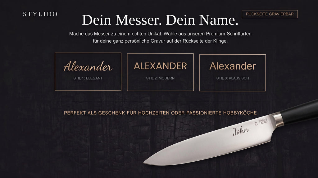 Personalisiertes Kochmesser mit blauer Gravur | Japanisches Wellenmuster Messer | Geschenk für Hobbyköche & Grillmeister | Küchenmesser Name