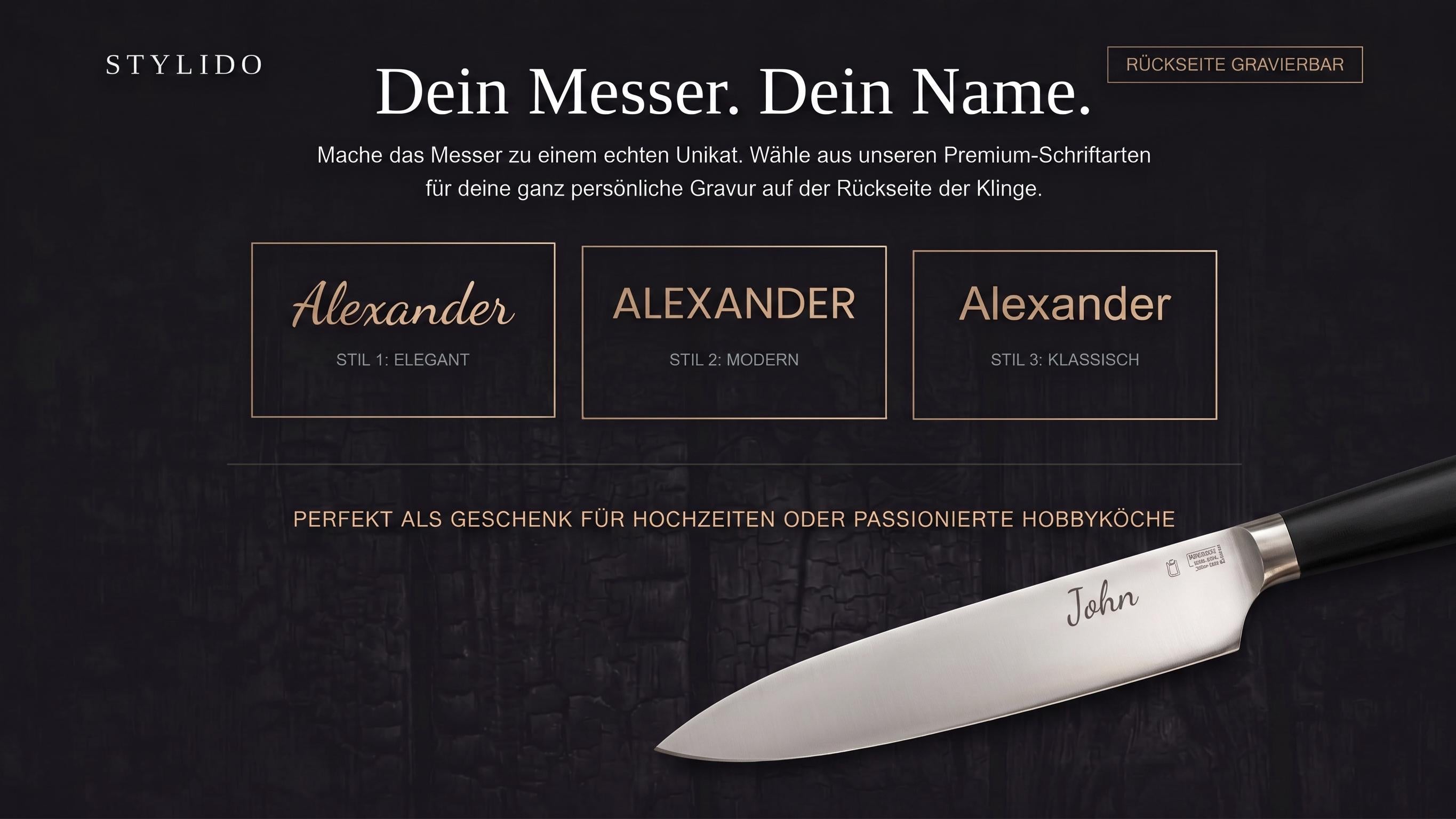 Personalisiertes Kochmesser mit blauer Gravur | Japanisches Wellenmuster Messer | Geschenk für Hobbyköche & Grillmeister | Küchenmesser Name