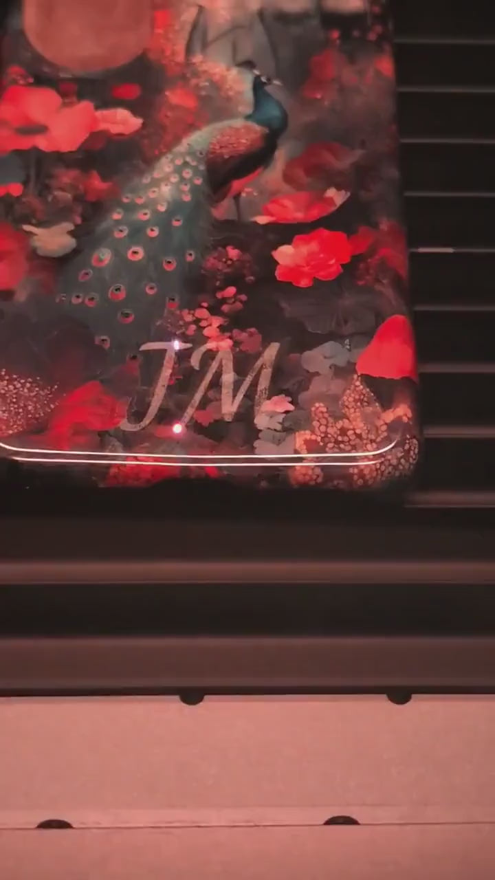 Unique Peacock Phone Case | Custom Floral Tough Case for iPhone 17 16 15 & Samsung S25 and Pixel | Magnetic Case | Monogram Ghost Engraving