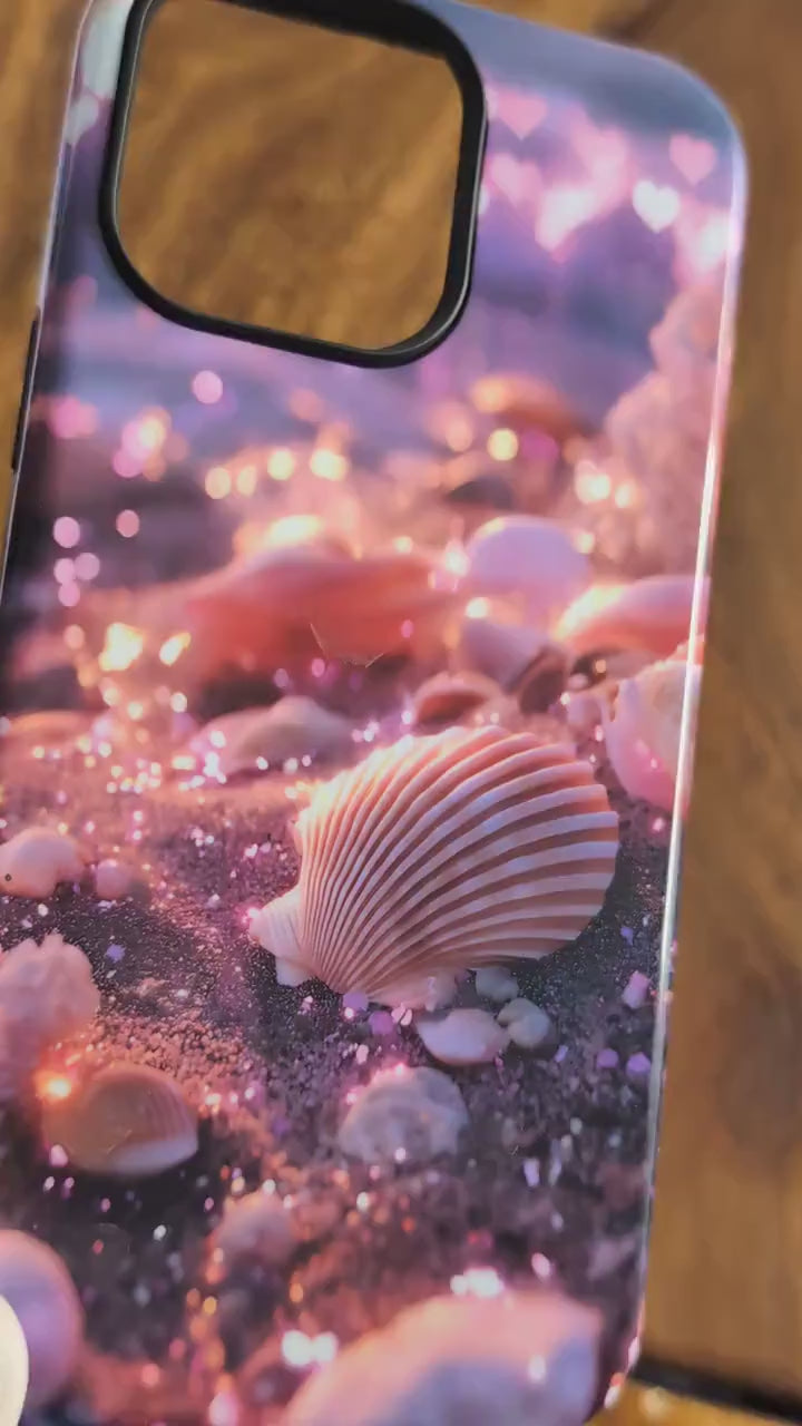 Magic Mermaid Phone Case with Hidden HeartMark, Ocean Beach Magnetic Tough Case for iPhone 15 14 Pro, Samsung S24, Pixel